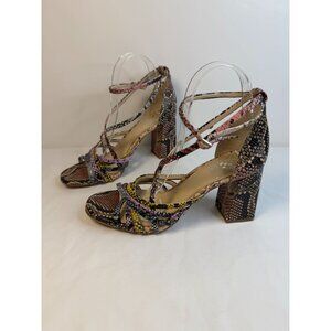 Vince Camuto Winivey Sandal Women Size 7.5 Multicolor Snake Print Chunky Heel
